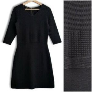 Talbots Sz M Midi Black Waffle Knit Sweater Dress Zipper Closure 3/4 Sleeve NWT